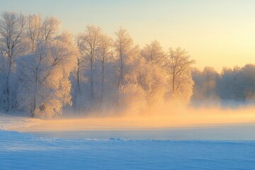 Winter Sunrise Over a Frozen Lake