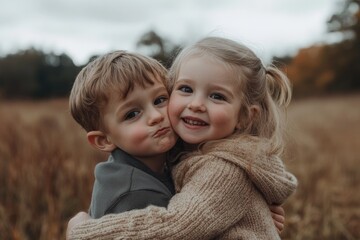 Kids Hugging in Field