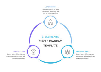 Circle diagram with 3 elements, cycle process infographic template, vector eps10 illustration