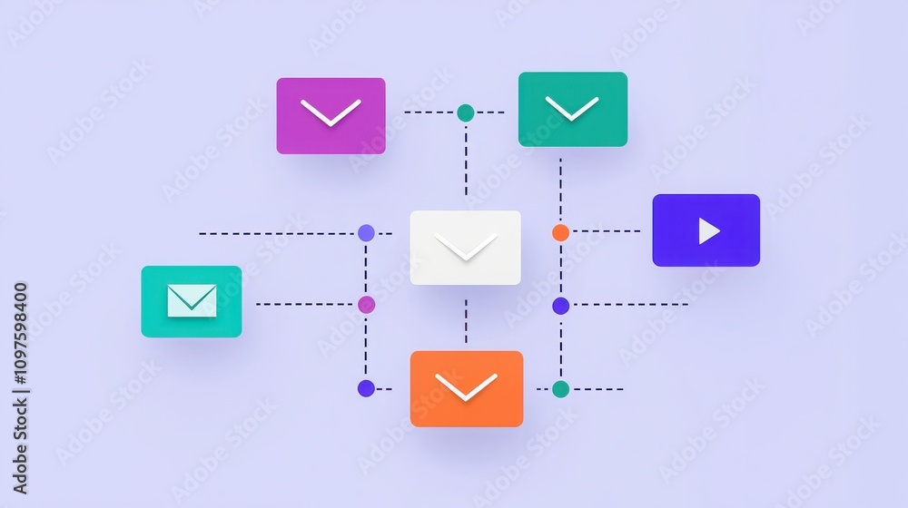 Poster the image illustrates a colorful network of email icons connected by lines, symbolizing communicatio