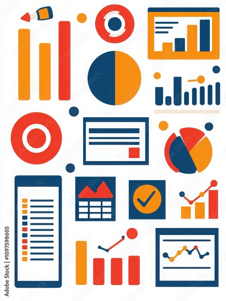 Poster a colorful collage of graphs, charts, and data visualizations, illustrating data analysis and busine