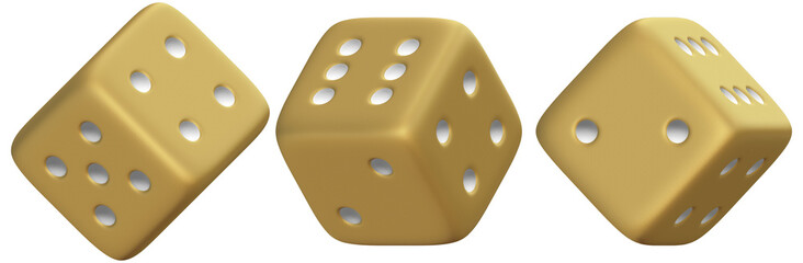 golden dice with transparent background 