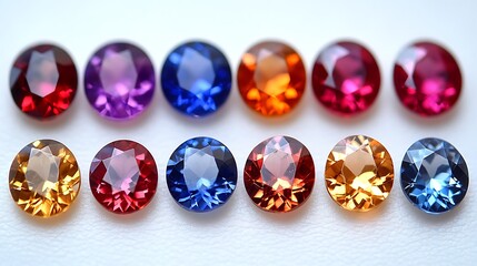 Uncut gemstones placed next to their cut versions on a white surface, illustrating the beauty of both forms 