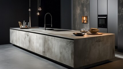 Modern Concrete Kitchen Island with Minimalist Design
