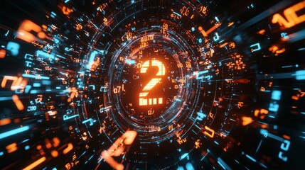 Abstract image of a countdown timer made of floating numbers and geometric shapes