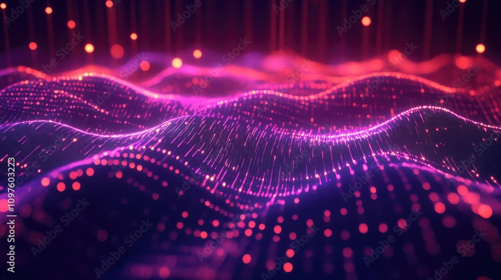 Poster 3D render of a digital environment with glowing data points connected by lines, illustrating the power and structure of data.