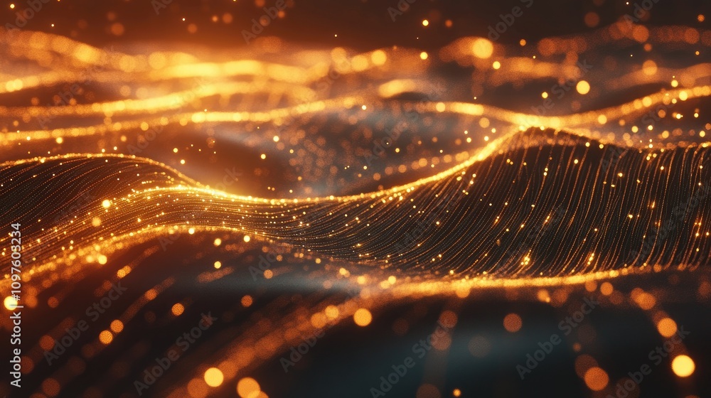 Poster 3D render of a digital environment with glowing data points connected by lines, illustrating the power and structure of data.