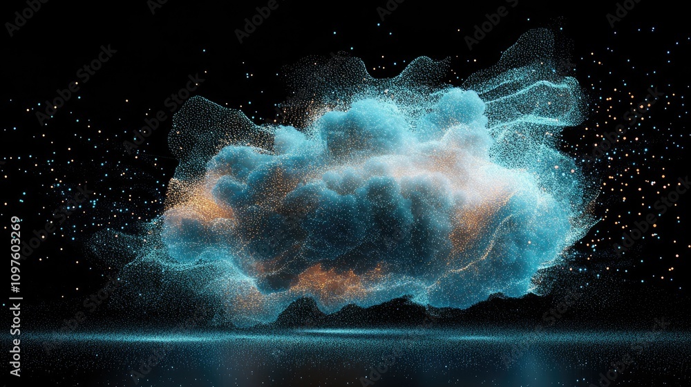 Poster A 3D data cloud filled with digital bits and flowing binary code, symbolizing the complexity and volume of modern data systems.