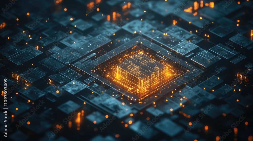 Poster a 3d digital lock surrounded by glowing data particles, representing online security and protection 