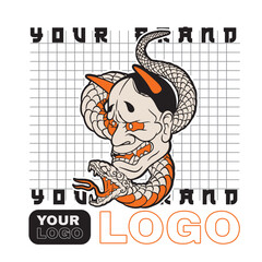 japanese oni mask illustration for t shirt design