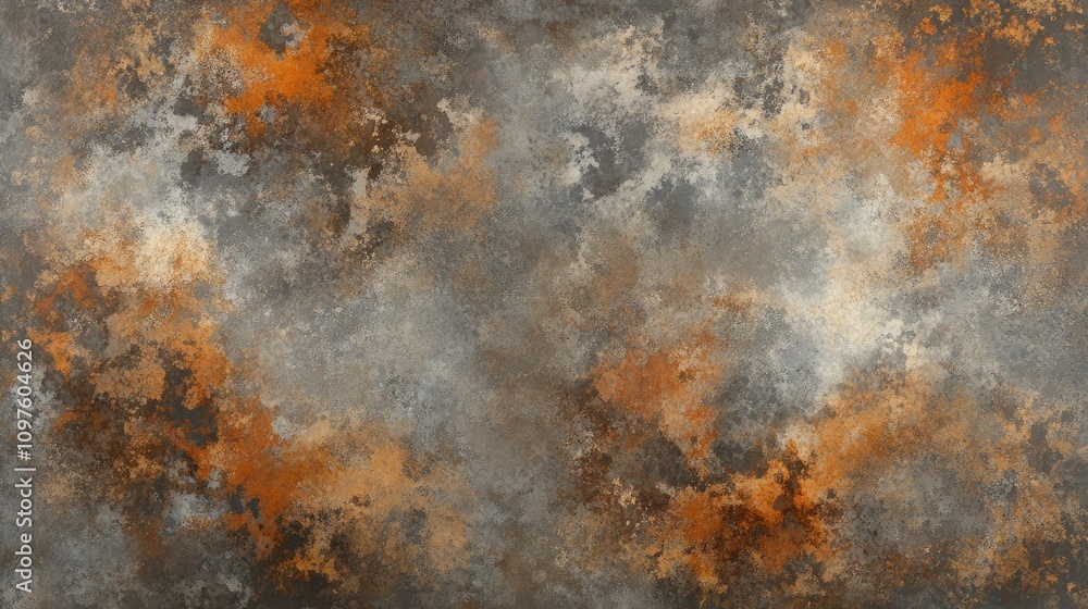 Aufkleber A close-up view of a rusted steel surface with intricate weathering patterns and shades of gray, brown, and orange, creating a rustic yet elegant texture.
