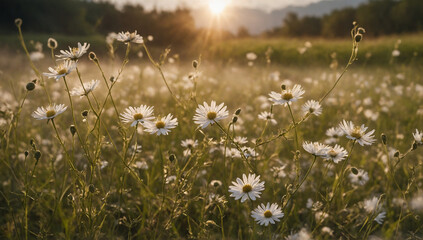 Morning filed with white flowers