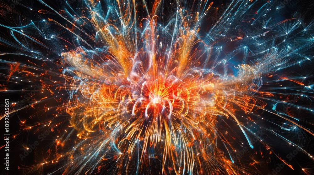 Poster vibrant fireworks exploding into unique patterns, lighting up the sky in a stunning new year celebra