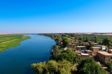 Obraz premium River village landscape, aerial view.