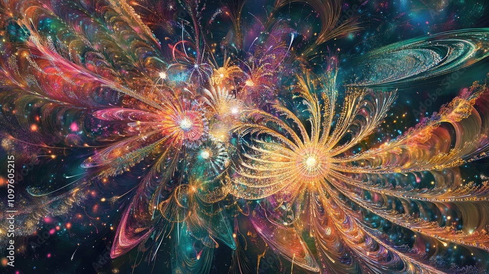 Poster a breathtaking fireworks display with vibrant colors and unique patterns, celebrating the new year i