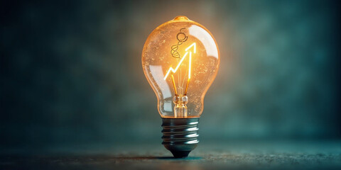 Classic illustration of a light bulb shining brightly, but the filament is shaped like symbols such as gears, DNA, and an upward arrow graph, signifying Ideas, innovation and creativity