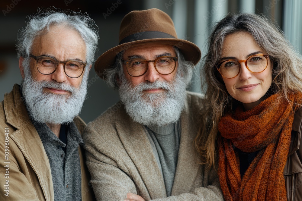 Poster Senior workers thriving in collaborative and open workspace setups,