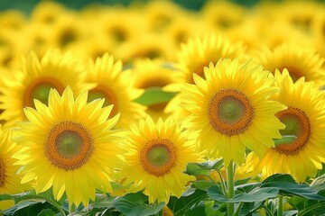 Obraz premium Vibrant Sunflower Field in Full Bloom