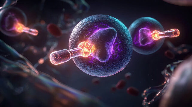 Lung Cancer Under the Microscope. Impact of Smoking and Role of Immunotherapy. Effects of Smoking and Advances in Immunotherapy. Abstract depiction of lung cancer immunotherapy with cells