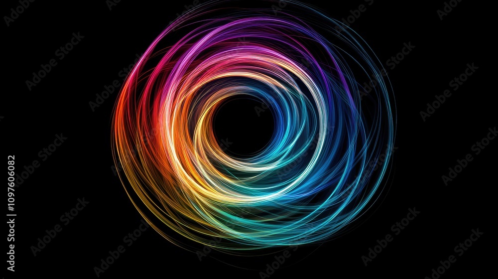 Poster a futuristic abstract swirl of multicolored motion lines, representing technology, business, and inn