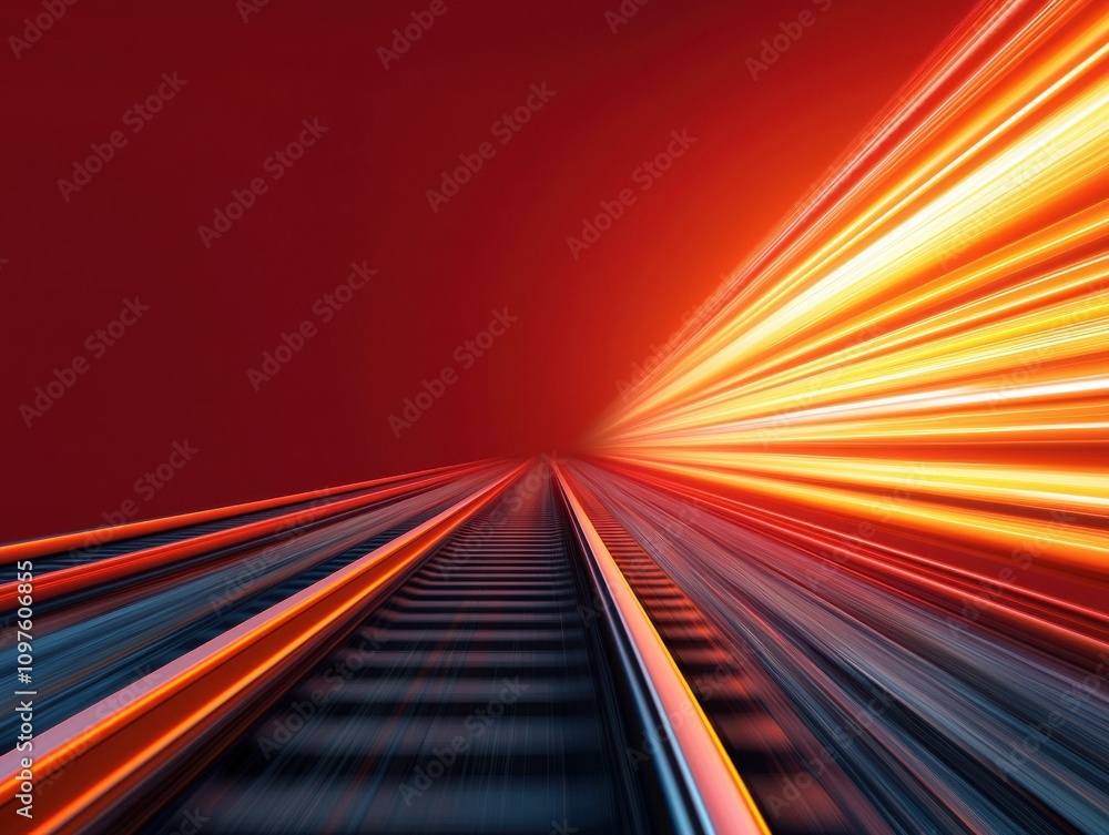 Aufkleber A dynamic image of train tracks leading into a vibrant, glowing tunnel, suggesting speed and movement through a colorful backdrop.