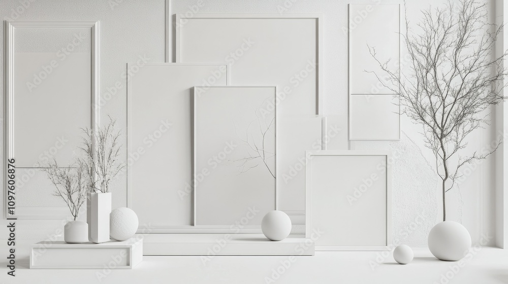 Poster A set of elegant monochromatic frames against a white background, creating a sophisticated and minimalist aesthetic, perfect for refined interior design.