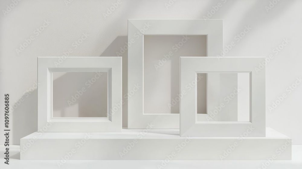 Poster A set of elegant monochromatic frames against a white background, creating a sophisticated and minimalist aesthetic, perfect for refined interior design.