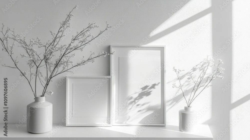 Poster A set of elegant monochromatic frames against a white background, creating a sophisticated and minimalist aesthetic, perfect for refined interior design.