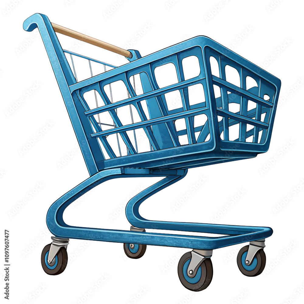 Poster a dynamic blue cart with wooden handle details, merging realism with style, presenting a sleek desig