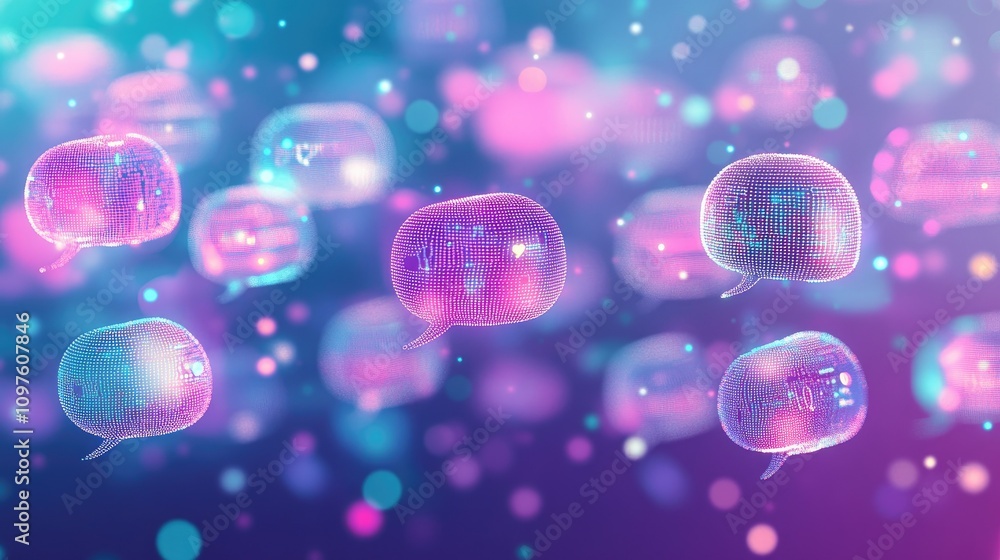 Poster Abstract AI data chat icons with dynamic motion and digital effects, showcasing the integration of AI in modern communication.