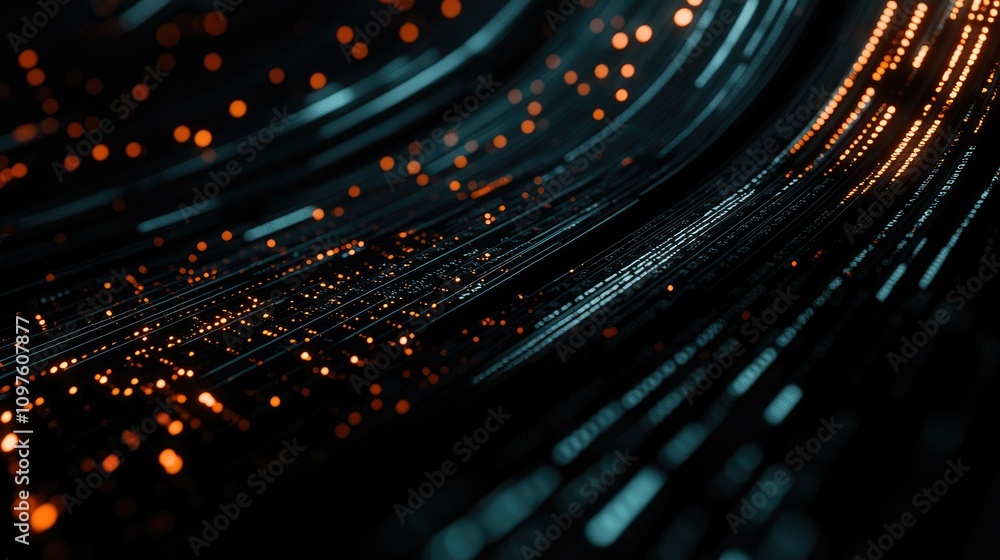 Poster Abstract digital background featuring 3D binary code streaming across a darkened screen, evoking high-tech and cybersecurity themes.