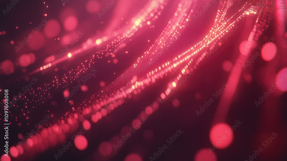 Poster Abstract visualization of data flowing through a futuristic digital network, with glowing lines and particles moving in sync.