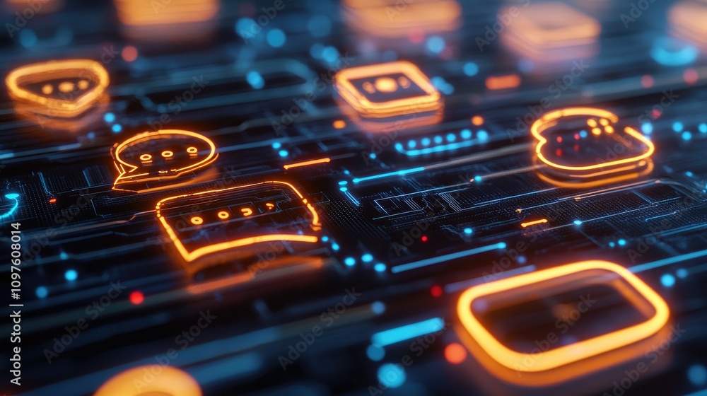 Aufkleber AI-driven chat icons illuminated on a digital background, symbolizing the power of machine learning in messaging apps.