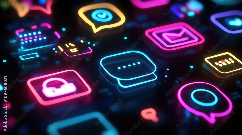 Aufkleber AI-driven chat icons illuminated on a digital background, symbolizing the power of machine learning in messaging apps.