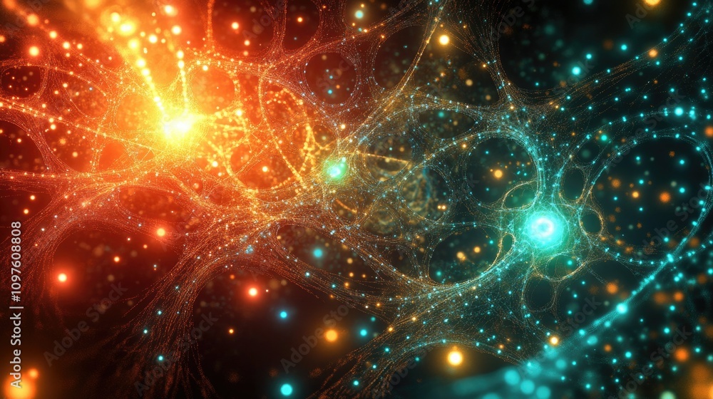 Poster Futuristic deep learning concept featuring a glowing neural network and advanced machine learning algorithms in action.