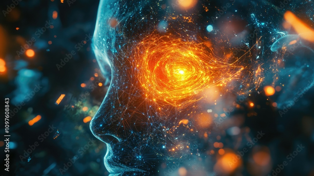 Poster Futuristic deep learning concept featuring a glowing neural network and advanced machine learning algorithms in action.