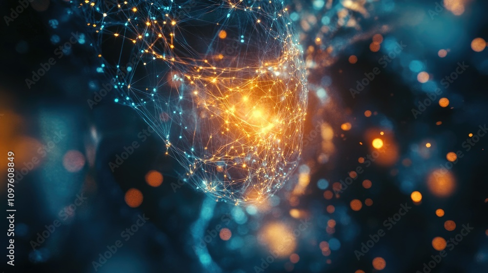 Poster Futuristic deep learning concept featuring a glowing neural network and advanced machine learning algorithms in action.