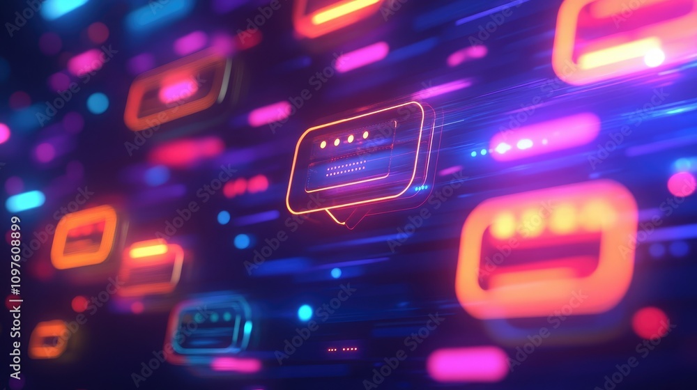 Poster Glowing chat bubbles and AI data icons in a modern, digital interface, signifying intelligent conversations powered by AI.
