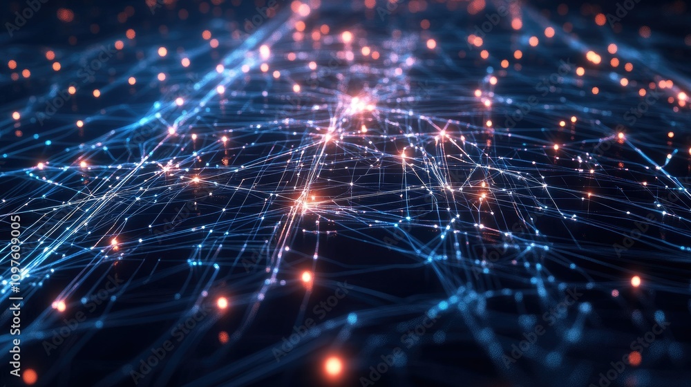 Aufkleber High-tech AI circuitry with deep learning algorithms represented by glowing lines and patterns across a digital screen.
