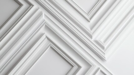 Fototapeta premium Minimalist elegance featuring a series of white, monochromatic picture frames, arranged in a clean and luxurious design for a refined, modern look.