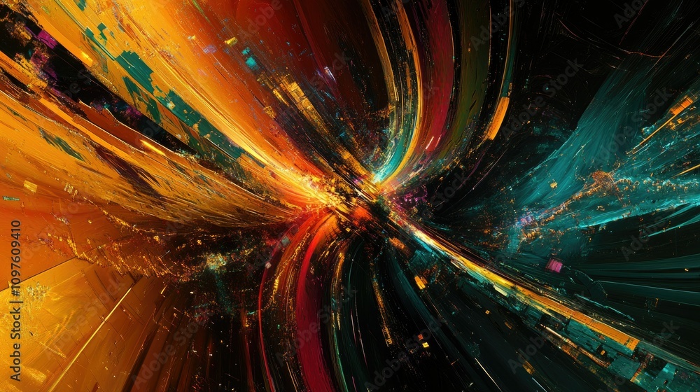 Aufkleber vibrant abstract representation of multicolored data streams converging on a central point in a high