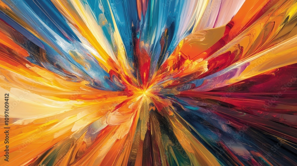 Aufkleber vibrant abstract representation of multicolored data streams converging on a central point in a high