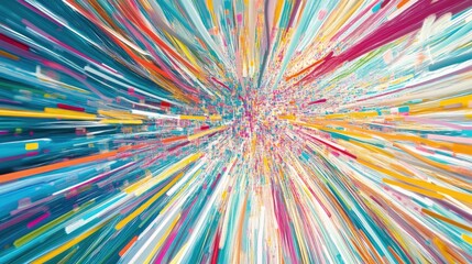 Vibrant abstract representation of multicolored data streams converging on a central point in a high-tech digital world.