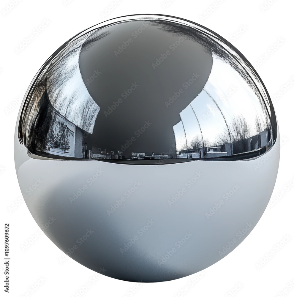 Poster glossy sphere graphic object reflecting surroundings and light isolated on transparent background