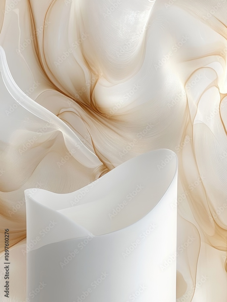 Poster Elegant Abstract Digital Artwork with Soft Marbled Textures and Fluid Forms on Light Background