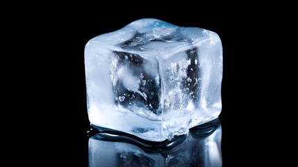 Obraz premium Single ice cube on black background.