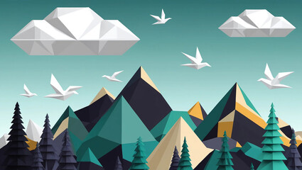 Geometric Mountainscape in Surreal Landscape