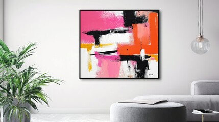 Colorful Abstract Art on Wall with Modern Living Room Decor