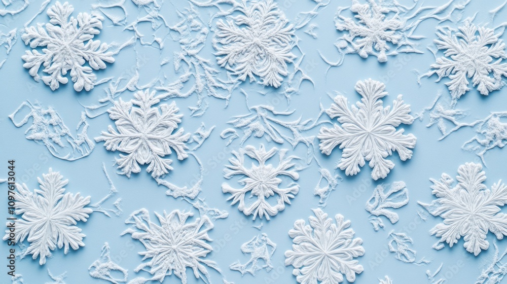 Poster a blue background with a snowflake pattern