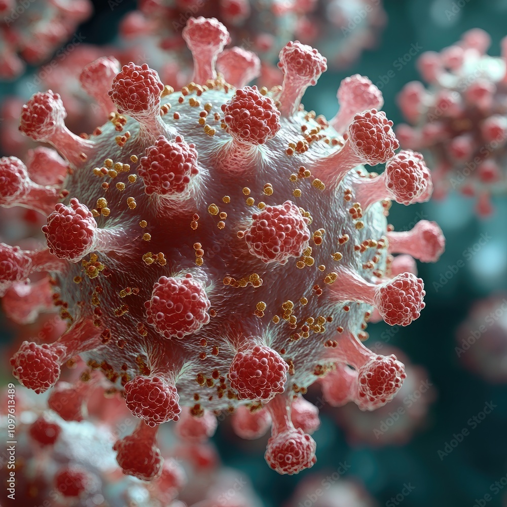 Aufkleber blurry setting featuring a zoomed-in virus particle